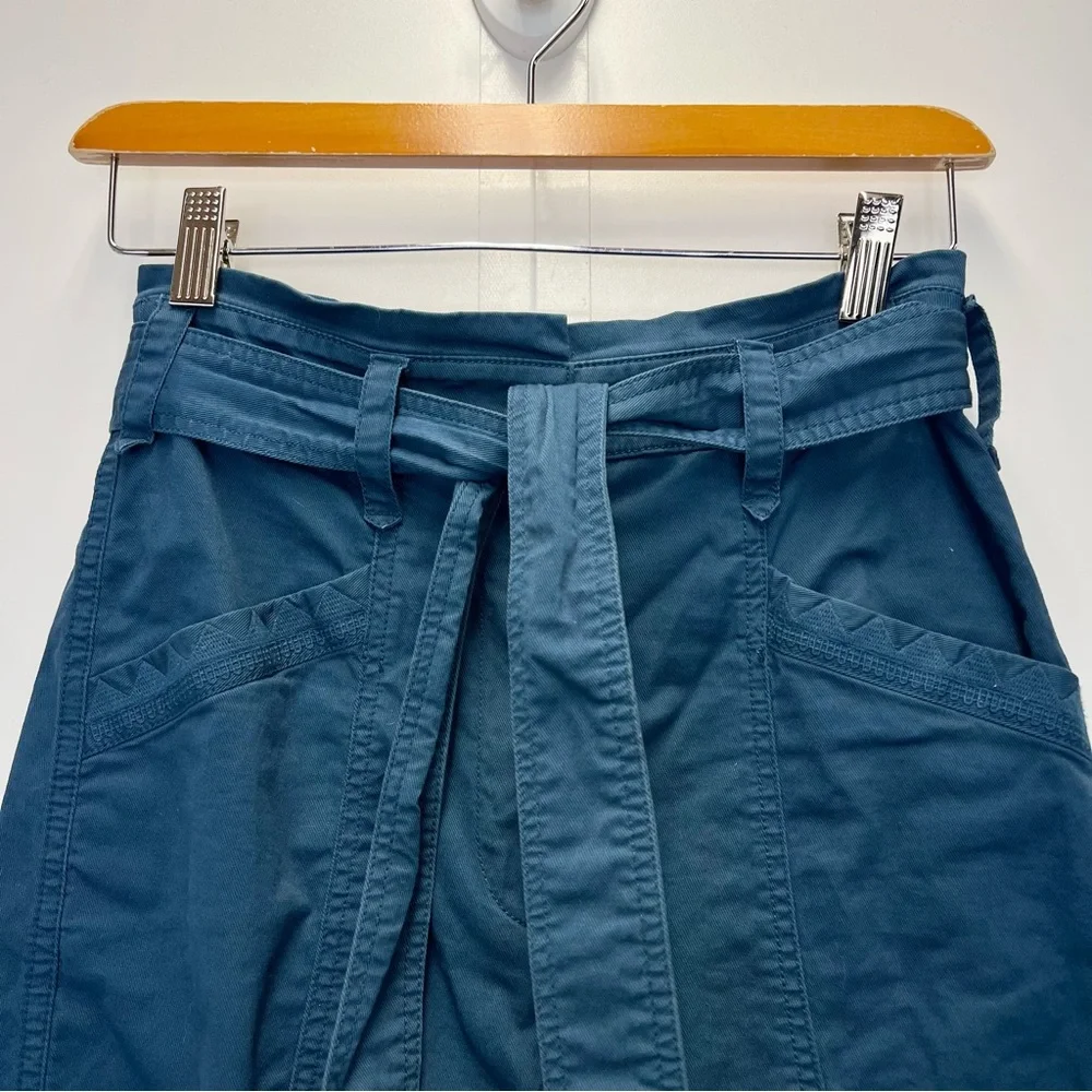 Anthropologie High Waist Tie Belt Utility Pants Size 0 Turquoise Cropped